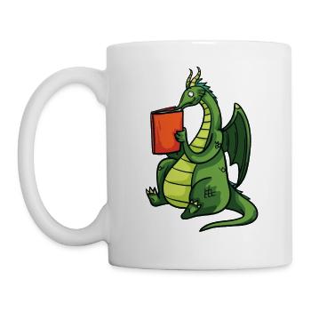 Drache Bücher Buch Lesen Bücherwurm Geschenk - Tasse - Weiß - Links