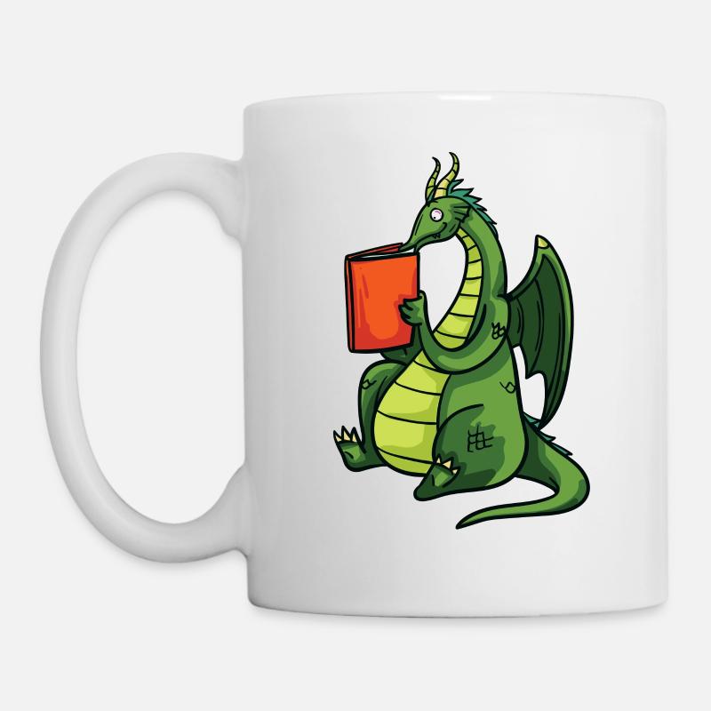 Drache Bücher Buch Lesen Bücherwurm Geschenk - Tasse - Weiß
