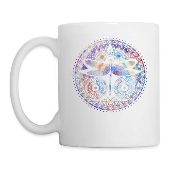 Bunter Libellen-Halbmond-magische Mandala - Tasse - Weiß - Links