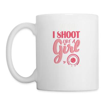 Je tire comme une fille Essayez de continuer la chasse à l'arc - Mug blanc - blanc - Gauche
