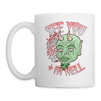 Demon Hell Joint Grass Smoking Funny Stoner Satan - Mug - white - Left