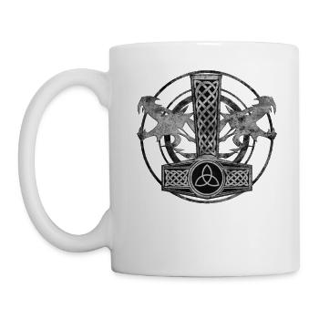 Thor's hammer Mjolnir with dragon background - Mug - white - Left