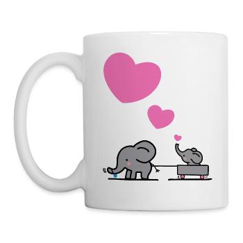 Big Elephant dessine de petits éléphants avec un cœur - Mug blanc - blanc - Gauche