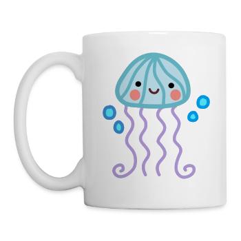 Niedlichkeit und Freude, glückliche Kawaii Qualle - Tasse - Weiß - Links