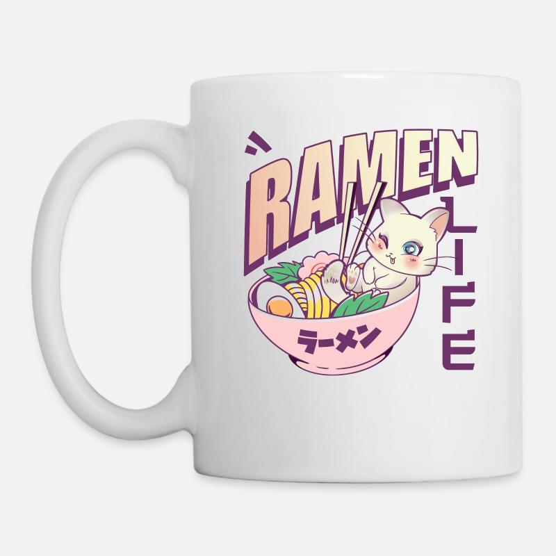 Doux Chat Ramen Japonais Nouilles Style - Mug blanc - blanc