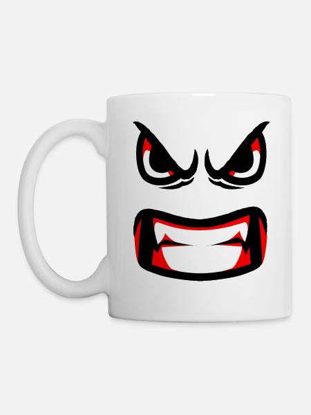 böses Zähne fletschendes Gesicht - Tasse - Weiß
