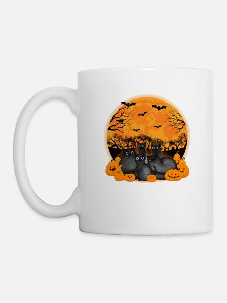 Black Cats Pumpkins Moon Halloween - Tasse - Weiß