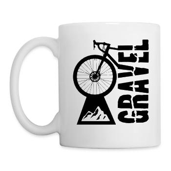 Gravel bike design with wheel and mountain motif - Mug - white - Left