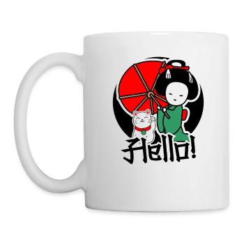 Japanese cat and women are friends - Mug - white - Left