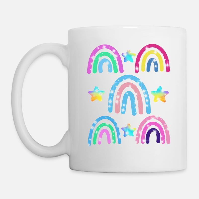 Glitzer Regenbogen Sterne Muster - Tasse - Weiß