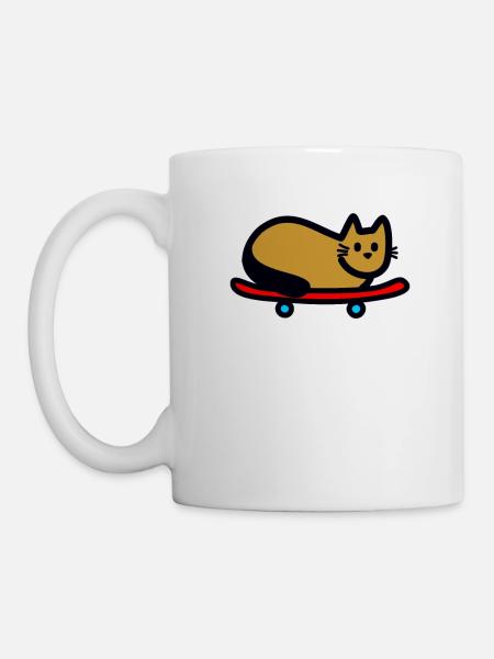 Katze auf Skateboard - Tasse - Weiß