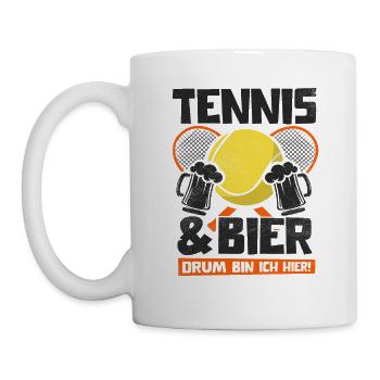 TENNIS UND BIER DRUM BIN ICH HIER TENNISSPIELER - Tasse - Weiß - Links