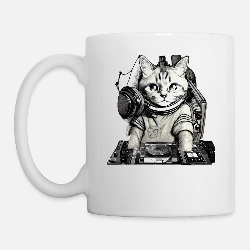 DJ Katze mit Mischpult - Tasse - Weiß