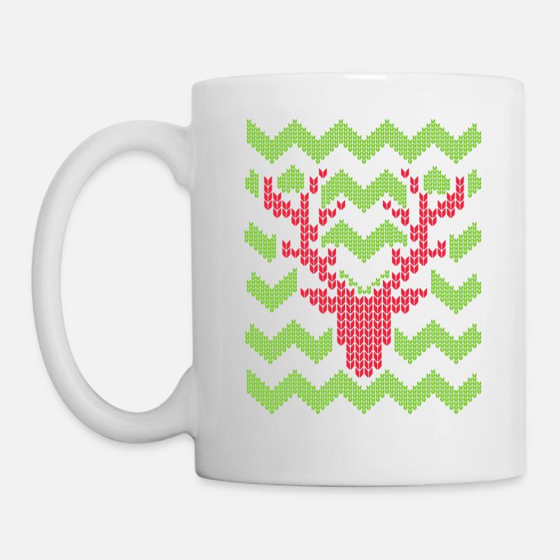 Reindeer Christmas knitted pattern knitted motif - Mug - white