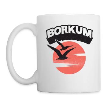 Borkum Möwe Sonne Insel Shirt - Tasse - Weiß - Links