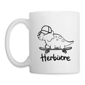 Dinosaures herbivores avec casquette de baseball sur planche à roulettes - Mug blanc - blanc - Gauche