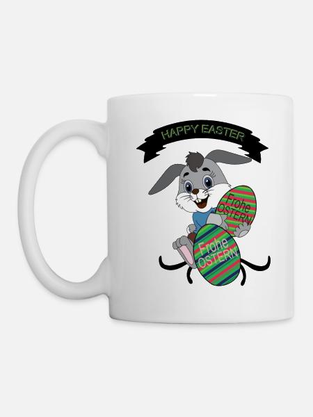 JOYEUSES PÂQUES, Lapin de Pâques, Œufs de Pâques colorés - Mug blanc - blanc