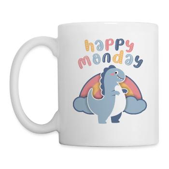 Kawaii Dinosaur Rainbow, Happy-Monday Saying - Mug - white - Left