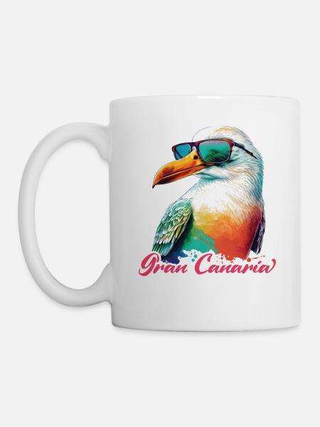 Gran Canaria Urlaub bunte Möwe mit Sonnenbrille - Tasse - Weiß