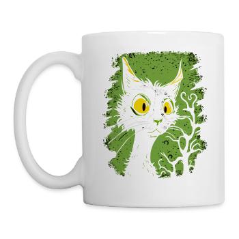 überraschte Vintage Cartoon Katze - Tasse - Weiß - Links