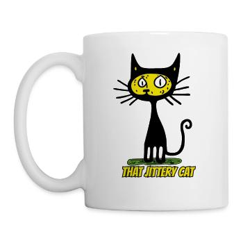 THAT Nervous CAT, Vintage Cartoon Cat - Mug - white - Left