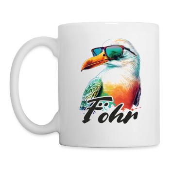 Föhr Urlaub coole bunte Möwe mit Sonnenbrille - Tasse - Weiß - Links