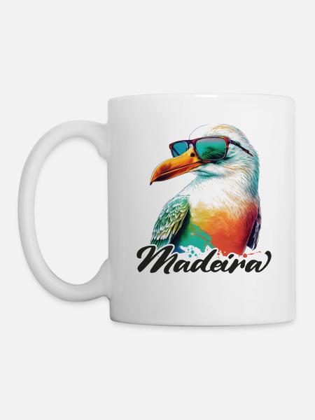 Madeira Urlaub coole bunte Möwe mit Sonnenbrille - Tasse - Weiß