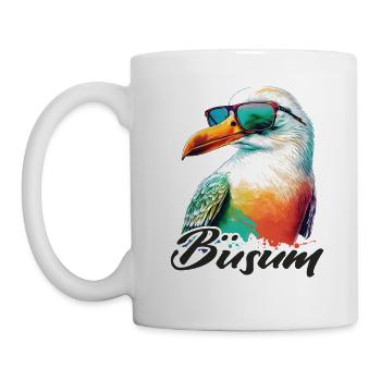 Büsum Urlaub coole bunte Möwe mit Sonnenbrille - Tasse - Weiß - Links