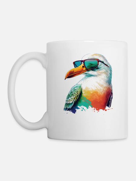 Coole farbige Möwe mit Sonnenbrille Sommer Urlaub - Tasse - Weiß