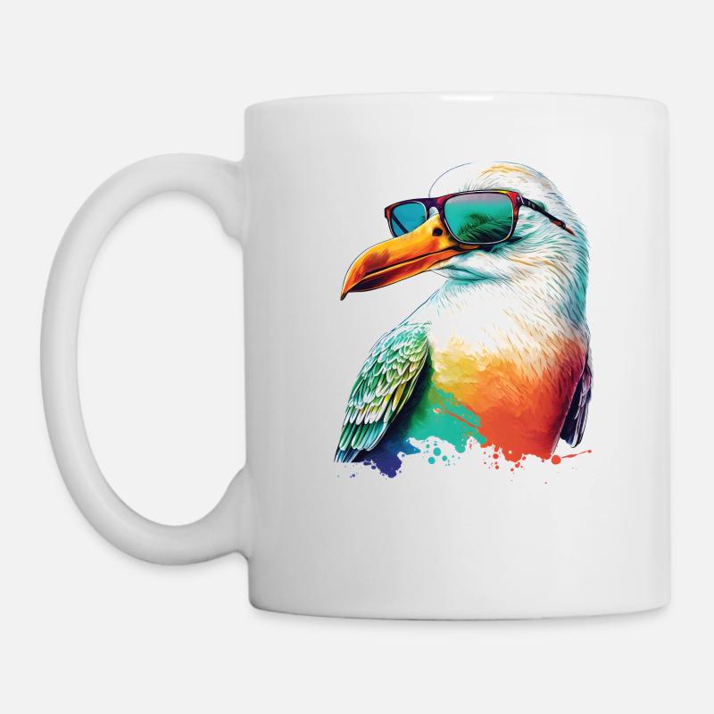 Coole farbige Möwe mit Sonnenbrille Sommer Urlaub - Tasse - Weiß