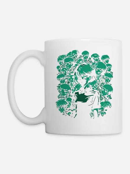 Totenkopf, Knochen und Cartoon-Mädchen - Tasse - Weiß