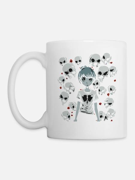 Totenkopf, Knochen und Cartoon-Mädchen - Tasse - Weiß
