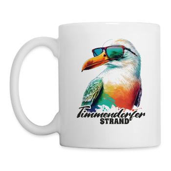 Timmendorfer Strand Urlaub Möwe mit Sonnenbrille - Tasse - Weiß - Links