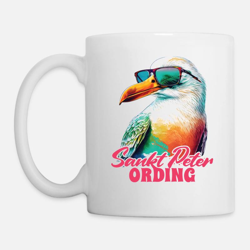 Sankt Peter Ording Urlaub Möwe mit Sonnenbrille - Tasse - Weiß
