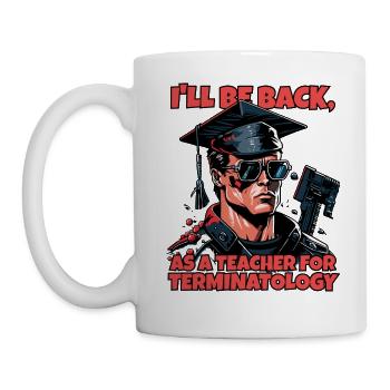 Cyborg robot with a degree in terminatology - Mug - white - Left