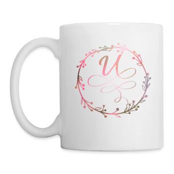 Monogramme, lettre U, ornement de calligraphie - Mug blanc - blanc - Gauche