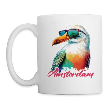 Amsterdam Niederlande Urlaub Möwe mit Sonnenbrille - Tasse - Weiß - Links