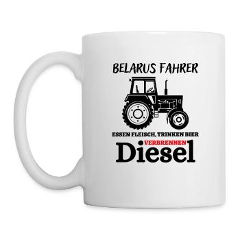MTS-Belarus Fahrer trinken Bier verbrennen Diesel - Tasse - Weiß - Links