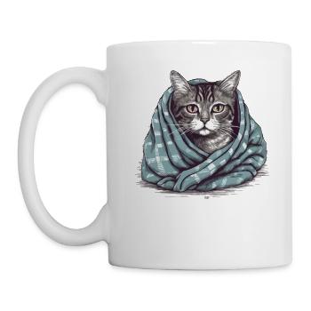 Katze in einer Decke - Tasse - Weiß - Links