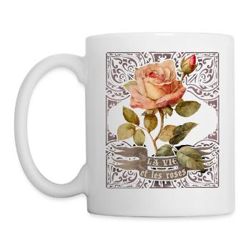 Vintage Botanical Rose Illustration Flower Saying - Mug - white - Left