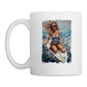 Surfende Schönheit - Vintage Comic Design - Tasse - Weiß - Links