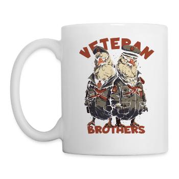 Cartoon Chicken: Rooster, Soldier, Veteran, Brothers - Mug - white - Left
