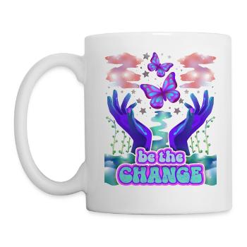 Psychedelische Schmetterlinge, Spruch - Tasse - Weiß - Links