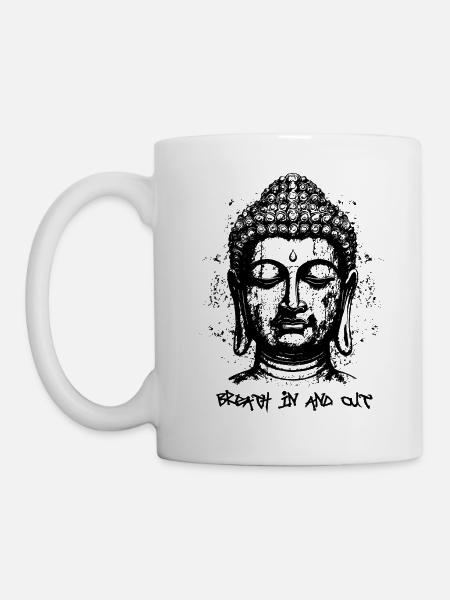 Einatmen und Ausatmen: Das Gesicht des Buddha - Tasse - Weiß