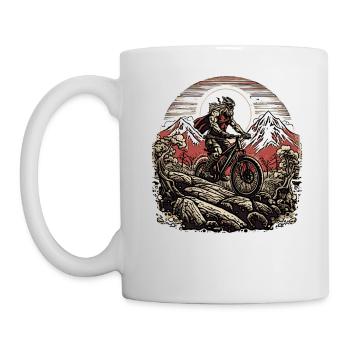 Der Fahrrad fahrende Wikinger liebt Mountainbiken - Tasse - Weiß - Links