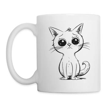 Niedliche traurige Cartoon Katze - Tasse - Weiß - Links