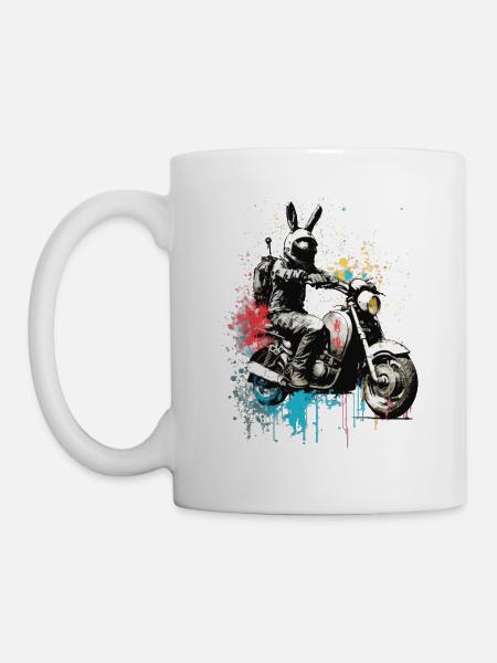 Graffiti Hase auf Motorroller Motorrad - Tasse - Weiß