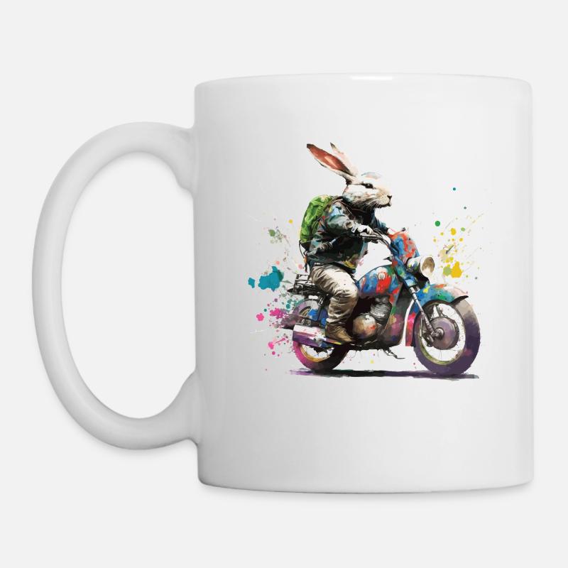 Graffiti Hase auf Motorroller Motorrad - Tasse - Weiß