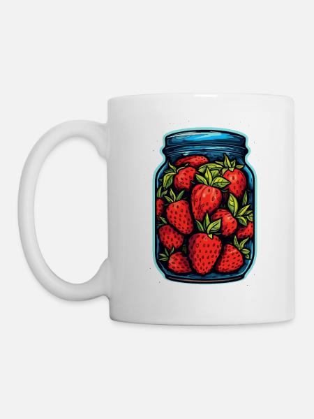 Glasgefäß mit Erdbeeren - Tasse - Weiß