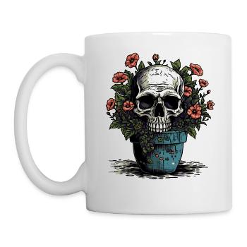 Totenkopf und Topfpflanzen - Tasse - Weiß - Links